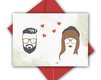 Hipster Wedding Card - Wedding Gift - Engagement Card - Engagement Gift - Anniversary Card. Valentine's Day Card