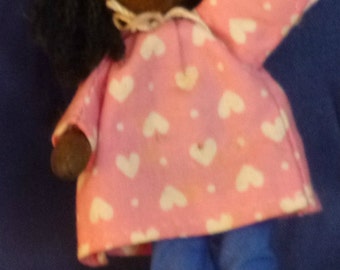 Vintage Wooden Folk Art Miniature Doll, 1980s