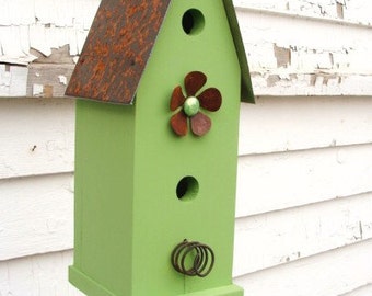 Rustic Cottage Birdhouse Outdoor Garden Bird House Functional Birdhouses Outdoor Birdhouses Lime Green