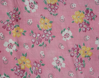 Vintage Feedsack Floral Feed Sack Flour Sack Fabric Pink Yellow 36 x 44 inches