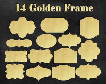 Golden digital frame clipart, gold frame digital art supplies, digital labels, clipart frame, frame clipart, commercial free, commercial use
