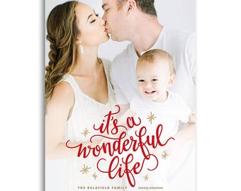 Christmas Photo Card Template - Photoshop Template for Photographers - 5X7 - IT'S A Wonderful Life - 1671