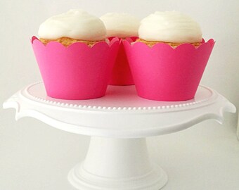 Set of 12 – Fuchsia Pink Cupcake Wrappers – Dark Pink - Standard Sized - Ready To Ship