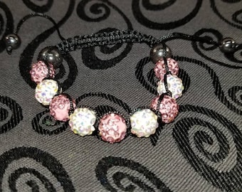 Black, pink and white adustable Swarovski bracelet