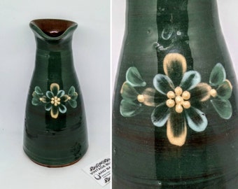 19cm Vintage jug, studio pottery vase, studio pottery jug, vintage vase, green pottery jug. Vintage vase, green pottery jug, green vase