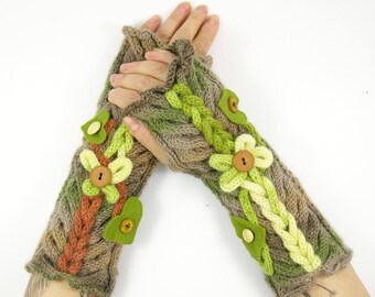 knit fingerless gloves knitted arm warmers knitted fingerless mittens woodland wonderland wearable Art Unique PiaBarileAccessories