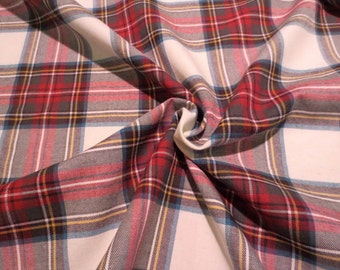 Classic Off White with Red and Olive Tartan Plaid Cotton and Wool Viyella Fabric--By the Yard