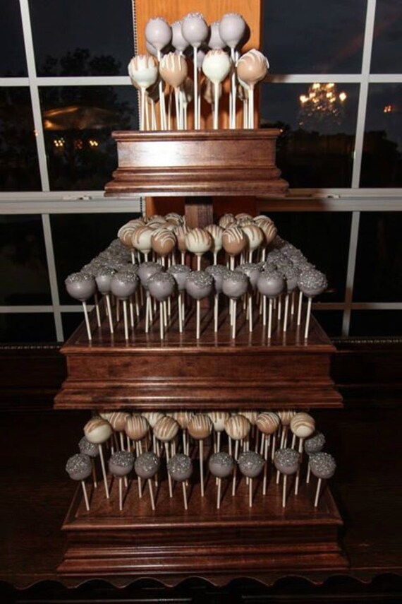 3 Tier Custom Made Wood Square Cake Pop Stand with Matching