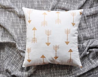 Arrows Cushion Cover, Throw Pillow Cover, Throw Cushion Cover, Decorative Cushion Cover, Decorative Pillow Cover - White & Gold