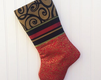 Shabby Chic Christmas Stocking, Handmade Christmas Stocking, Stocking, Red and Gold Stocking, Christmas Decoration, Christmas Decor