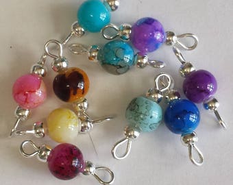10 pearls 6mm multicolored glass connectors