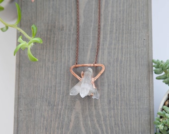 Quartz Crystal Geometric Necklace / Copper Electroformed Pendant