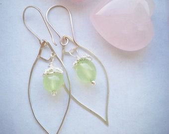 Spring leaves - prehnite, sterling silver earrings