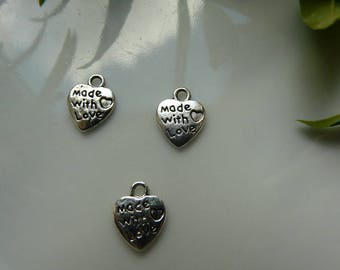 x 2 silver heart pendant made with love