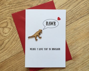 Dinosaurio lujo tarjeta / San Valentín / aniversario / amor / novio / novia / RAWR