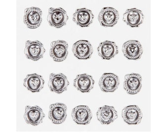 Wax Seal Stickers, Silver Wax Seal Stickers, Heart Wax Seal Stickers