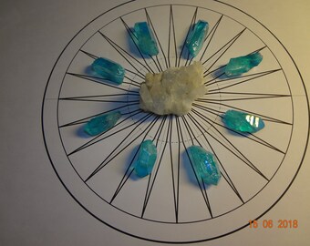 The Ashoka Chakra grid with natural crystal quartz and Aqua Aura points - FREE Shipping