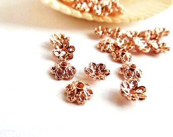 50 Rose Gold Plated Flower Bead Caps - 18-1
