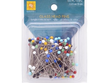 150 Straight Pins, Glass Pins, Quilting Pins, Glass Head Pins; Crafts, Decorating, Sewing, Embroidery, Dressmaking; 150-pack