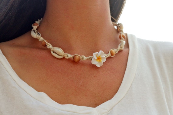 Shell Necklace Hemp Flower Necklace Beach Jewelry