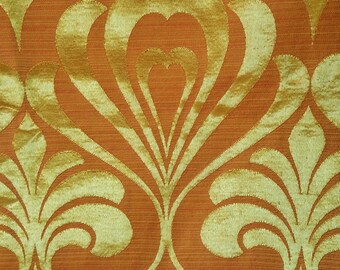 Original 1960s 1970s curtains vintage pair yellow orange retro midcentury mod psychedelic art nouveau drapes