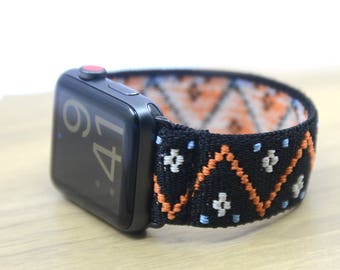 Embroidery Polyline Pattern Black Stretch Elastic Apple Watch Band 38mm 42mm - EPLB