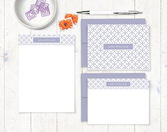 complete personalized stationery set - INTERLOCKING CIRCLE PATTERN - personalized stationary set - note cards - notepad - fun stationery