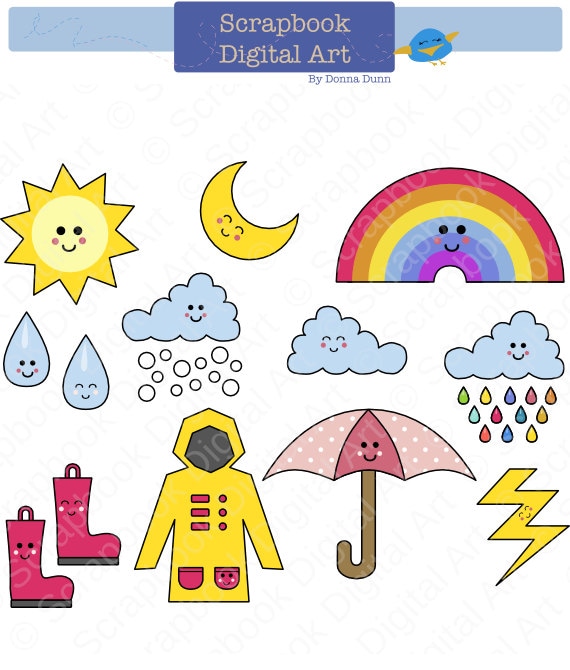 Download Kawaii Weather Clip Art Rainy Day Clipart Rain and Clouds