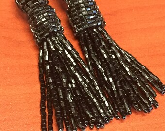 Black bugle beaded shiney dangle earrings