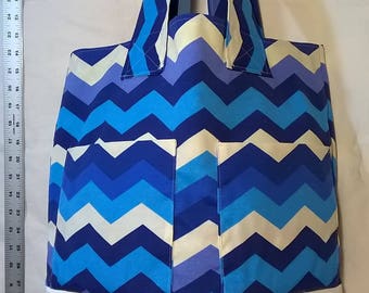 Blue Chevron Utility Tote with Vinyl Bottom