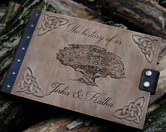Personalized wedding photo album Wooden photo album custom leather photo album memory book wedding gift family photo album rustic album