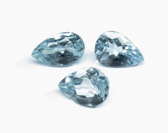 40% OFF, 3 Piece Lot,Amazing Quality Natural Aquamarine Gemstone,Faceted Pear Shape,10X7 MM Size,AAA+++ High Quality Gemstone,Ag305