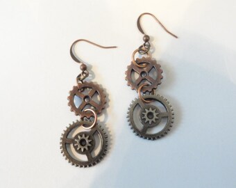 Steampunk Earrings Antiqued Copper Gears (1c/s)