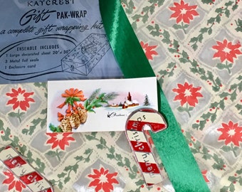 Vintage Christmas Wrapping Paper Ribbon Seals Mid-century 1950s