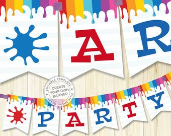 Party decoration ideas, art party birthday supplies, printable party kit templates, party decoration names - BANNER DOWNLOAD - digital PDF