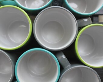Custom Mug - Etched Coffee Cup - Green - Grey - Blue - White Inside - Your Logo - Company Mug - Gift Ideas - Corporate Gift - Ceramic