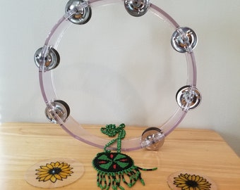 Vintage 1970s Double Row Double Jingles Lucite Hard Plastic Tambourine Made in Israel Hippie Tambourine Hipster Musical Instrument 1970s