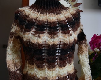 Knitted woman, handmade, crochet, shaded wool, seamless