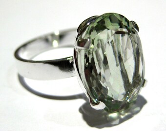 presiolite green quartz ring silver 925%