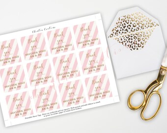 Cream & Pink Stripe with Gold Glitter Font Thank You Tags. Bridal or Baby Shower Labels Thank You Tags.