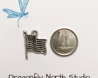 USA flag charm - American flag charm - flag charm - antiqued silver tone charm