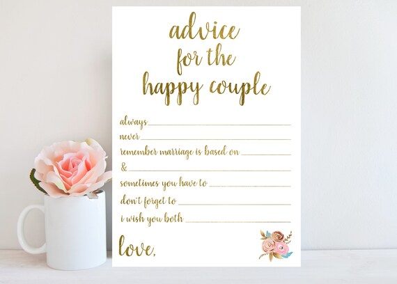 Advice for the Happy Couple Bridal Shower Advice Cards Gold