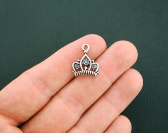 10 Crown Charms Antique Silver Tone Great Details - SC5855