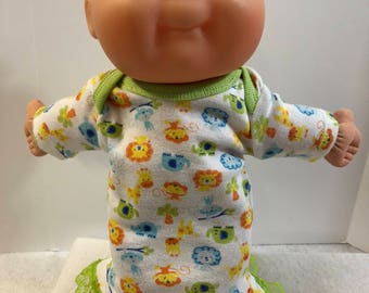 Cabbage Patch NEWBORN 12 inch Doll Clothes, Adorable "ZOO ANIMALS" Nightgown, 12 inch Newborn Doll Clothes Nightgown,Lions-Elephants-Giraffe
