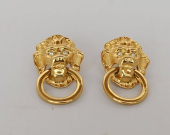 Classic Kenneth J Lane for Avon Lion Doorknocker Earrings Pierce Style