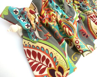 VANESSA Valance Curtains Paisley Orange Turquoise 53 inches wide Kitchen Curtains Window Valances Panels Treatments Fabric Bananabunch