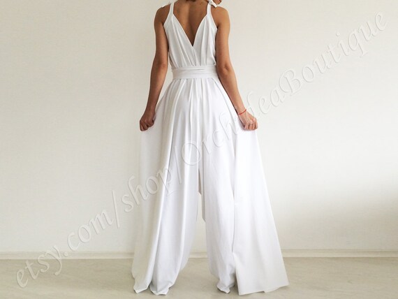 White jumpsuit/ Wide leg jumpsuit/ Loose jumpsuit/ Wedding