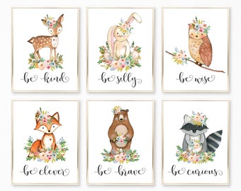 Woodland Nursery Girl, Nursery Decor Girl, Woodland Nursery Decor, Baby Girl Nursery Decor Wall Art, Woodland Animal Prints Woodland Nursery