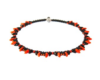Beaded orange and black chili necklace