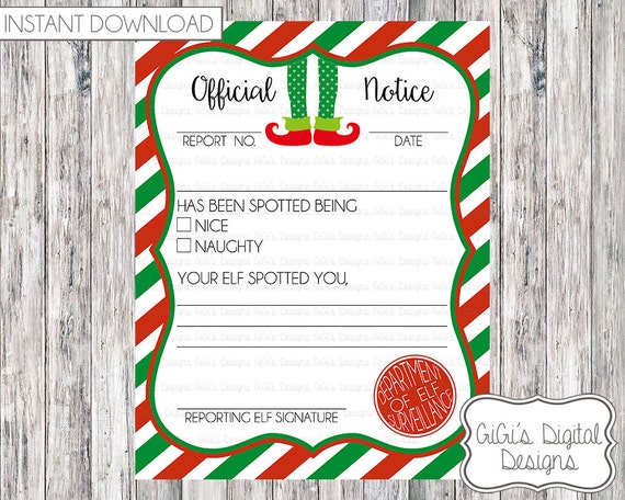 Items similar to Elf Report, Elf Naughty or Nice Notice Letter ...